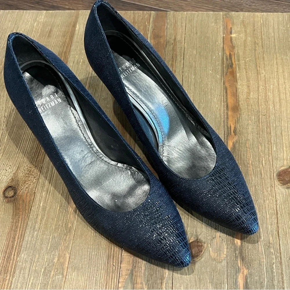Stuart Weitzman Black Curvia Textured Pointed Toe Pumps Shoes 8 M
